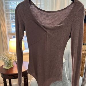 Abercrombie & Fitch Soft A&F Cozy Brown Twist Front Long Sleeve Bodysuit size XS